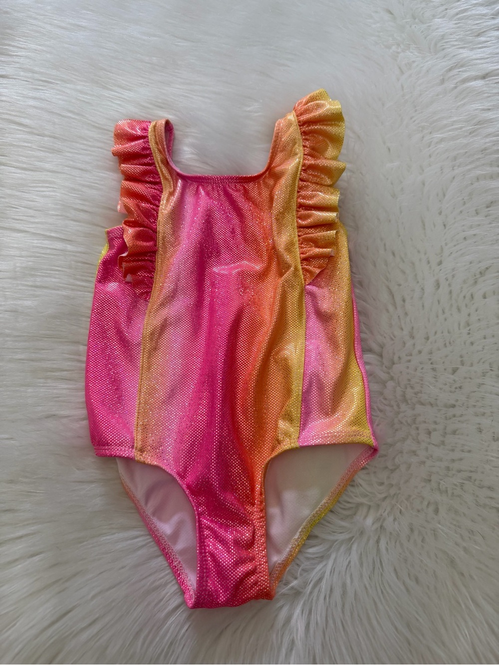 Pink Platinum Metallic Pink & Yellow Ombré Ruffle One-Piece Swimsuit Sz 5/6